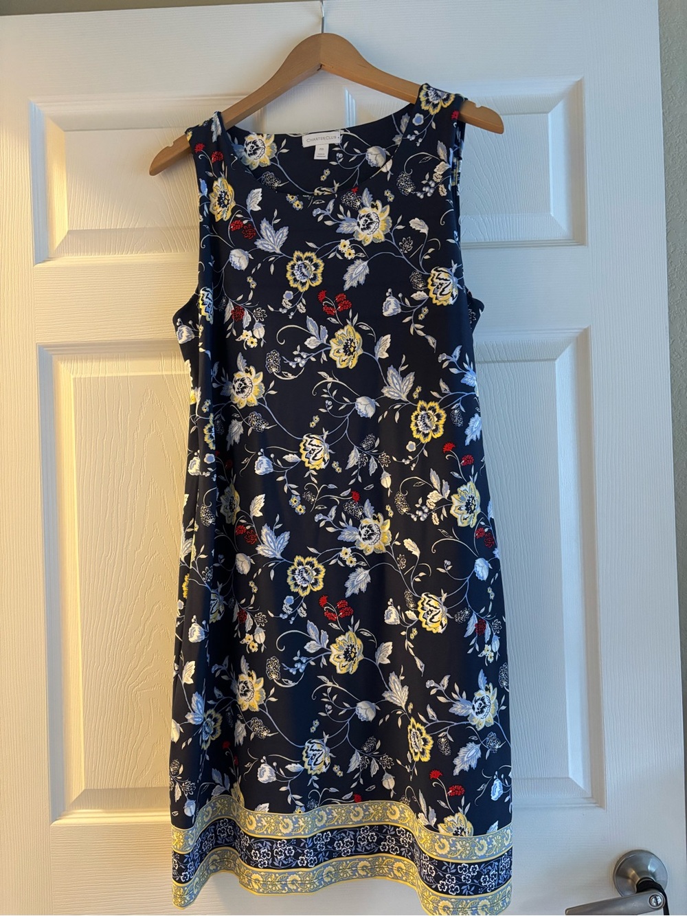Charter Club Floral Sleeveless Dress - Navy Blue, Yellow & Light Blue Size PXL